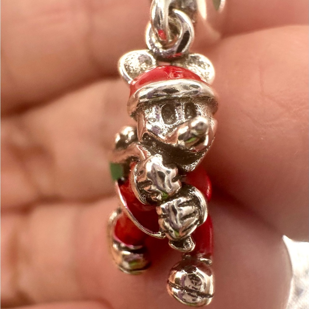 Pandora Red and Silver Mickey Mouse Holiday Charm Bracelet Pendant